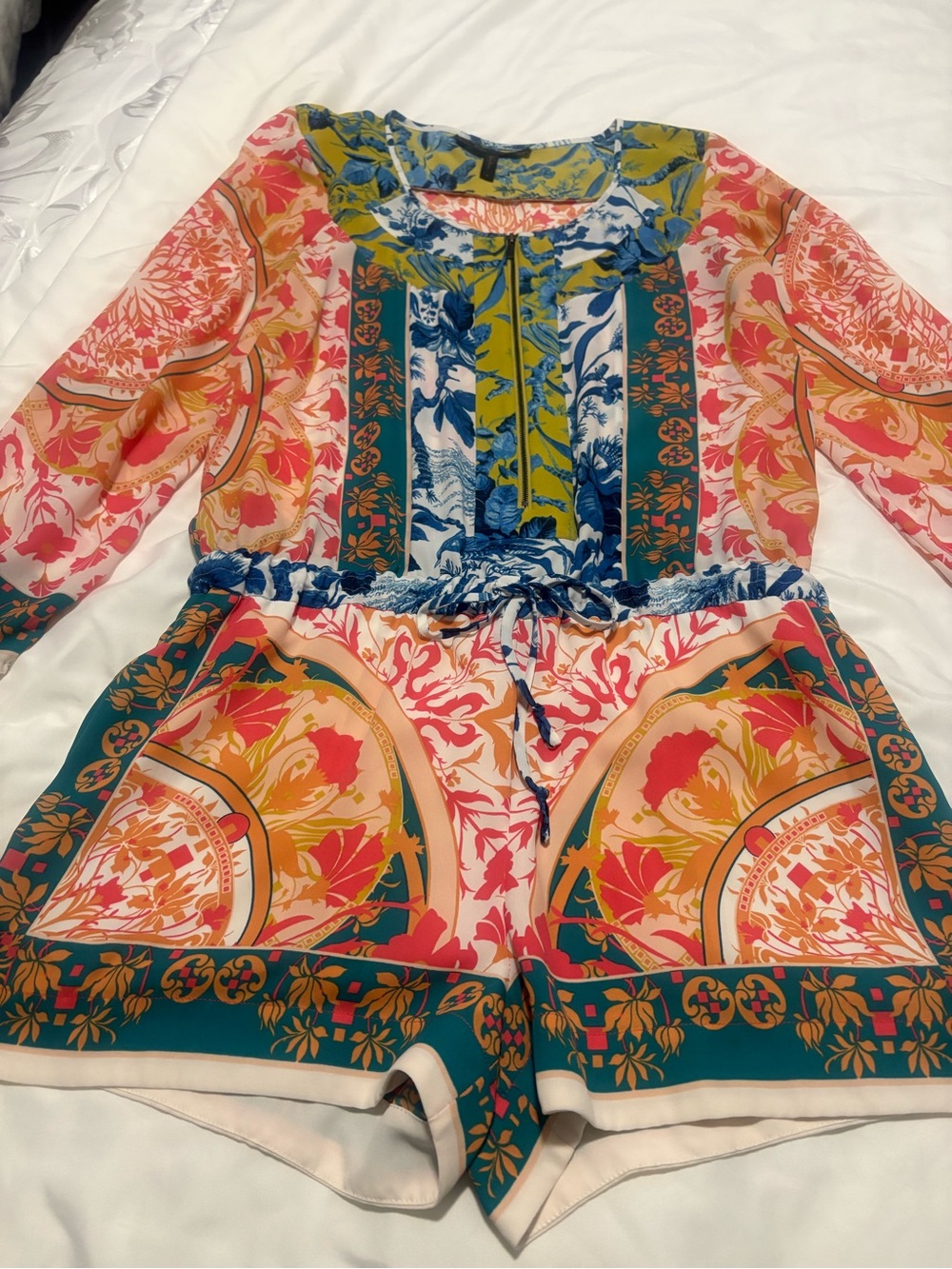 BCBGMaxAzria Multicolor Floral & Geometric High-Waist Shorts Romper